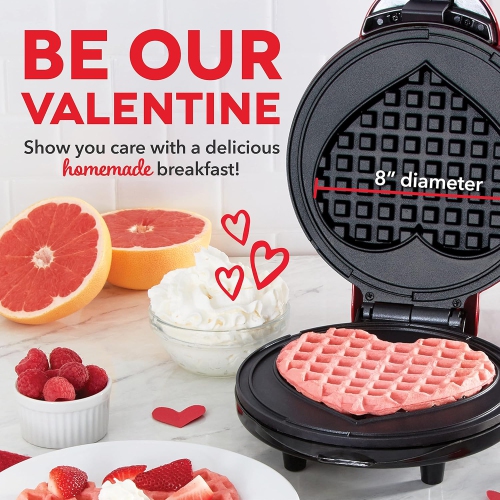DASH Express 8” Waffle Maker - Heart Shaped Waffles, Paninis, Hash Browns, and More, Non-Stick Surfaces, Compact and Portable