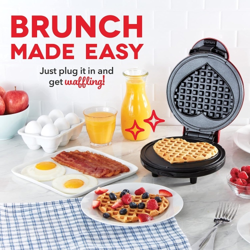 DASH Express 8” Waffle Maker - Heart Shaped Waffles, Paninis, Hash Browns, and More, Non-Stick Surfaces, Compact and Portable