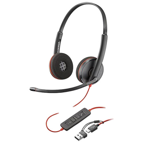 Casque d'écoute à suppression du bruit supra-auriculaire Poly Blackwire 3200 de HP - Noir