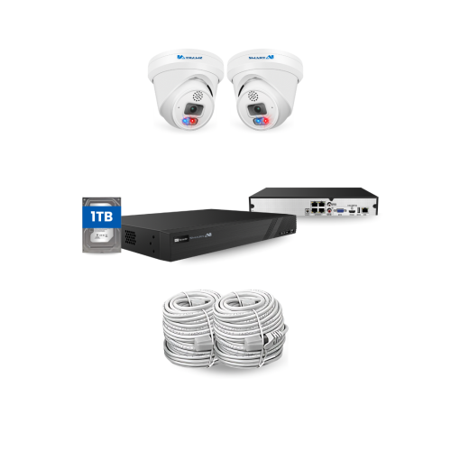 SMART AI  6Mp Cctv 2 Security Cameras, 4K Nvr 4 Ch Kit, 1Tb Included, Built In \w Two Way Talk, Weatherproof Protection, Smart Detection Person Great CCTV kit with 4-channel NVR