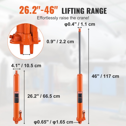 VEVOR Hydraulic Long Ram Jack, 3 Ton Engine Hoist Cylinder with Single Piston Pump And Clevis Base, Hydraulic Ram Cylinder for Engine Lift Hoists,