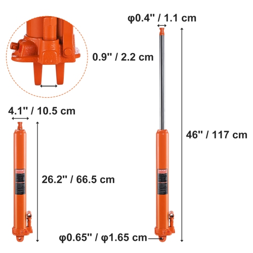 VEVOR Hydraulic Long Ram Jack, 3 Ton Engine Hoist Cylinder with Single Piston Pump And Clevis Base, Hydraulic Ram Cylinder for Engine Lift Hoists,