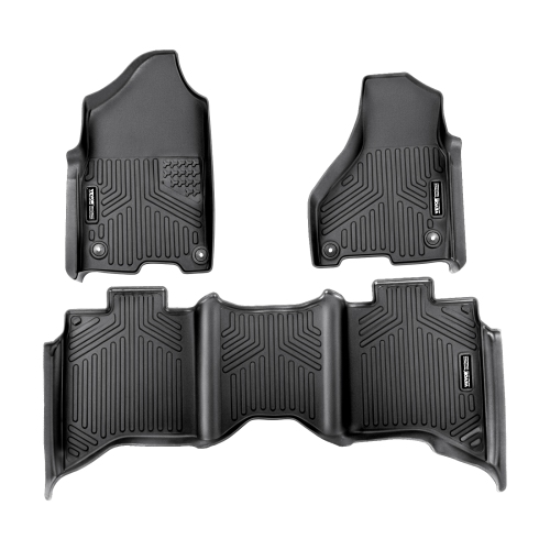 VEVOR Automotive Floor Mats, Fits Dodge Ram 1500/2500/3500, Crew Cab Only 1500 Classic 2013-2018/2019-2022, 3 pcs Front and 2nd Row Liners,TPE