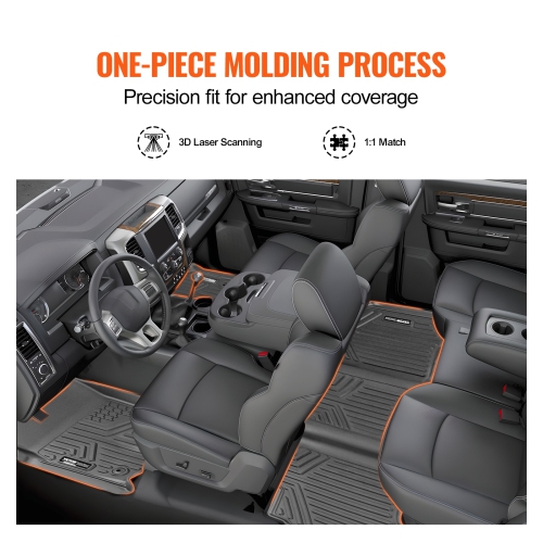 VEVOR Automotive Floor Mats, Fits Dodge Ram 1500/2500/3500, Crew Cab Only 1500 Classic 2013-2018/2019-2022, 3 pcs Front and 2nd Row Liners,TPE