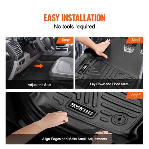VEVOR Automotive Floor Mats, Fits Dodge Ram 1500/2500/3500, Crew Cab Only 1500 Classic 2013-2018/2019-2022, 3 pcs Front and 2nd Row Liners,TPE