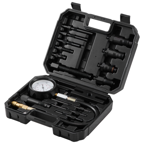 VEVOR Diesel Engine Compression Tester, 18 pcs Cylinder Pressure Test Tool Kit, with 0-1000 psi Gauge and Adapters, Diesel Injector Tester Check