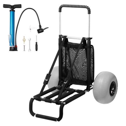 Image 1 de 9.. VEVOR Beach Dolly with Big Wheels for Sand, 29.9" x 15.4" Cargo Deck, w/ 12" Balloon Wheels, 165LBS Loading Capacity Folding Sand Cart & 27" to 44.7"