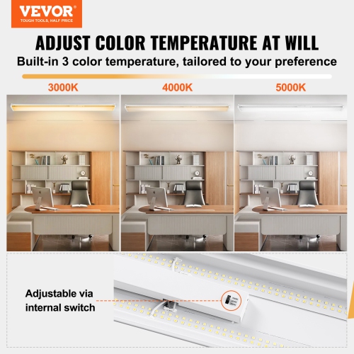 VEVOR 4FT LED Wraparound Light, 50W, 5500LM Flush Mount LED Shop Light, 3000K/4000K/5000K Adjustable LED Kitchen Ceiling Lighting Fixtures for Garage