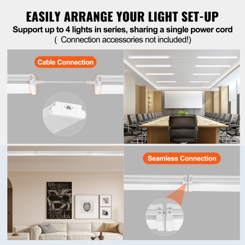 VEVOR 4FT LED Wraparound Light, 50W, 5500LM Flush Mount LED Shop Light, 3000K/4000K/5000K Adjustable LED Kitchen Ceiling Lighting Fixtures for Garage