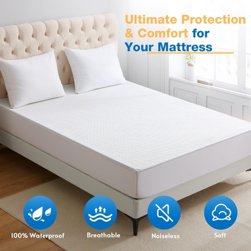 Twin Mattress Protector, 100% Waterproof Mattress Cover Twin Size Bed, 3D Air Fabric Cooling Twin Mattress Pad Fitted 8-21" Deep Pocket, Soft