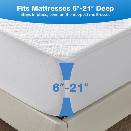 Twin Mattress Protector, 100% Waterproof Mattress Cover Twin Size Bed, 3D Air Fabric Cooling Twin Mattress Pad Fitted 8-21" Deep Pocket, Soft