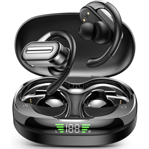 THE WAY  Bluetooth Headphones Wireless Earbuds 56 Hours Playtime Wireless Charging Case Digital Display Sports Earbuds \w Ear Hook Premium Deep Bass