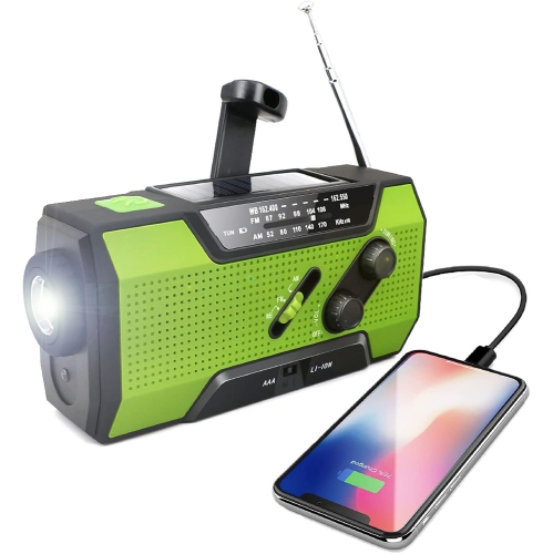 Radio d'urgence multifonction à manivelle solaire Chargement USB AMMFWB éclairage extérieur anti-catastrophe SOS-vert