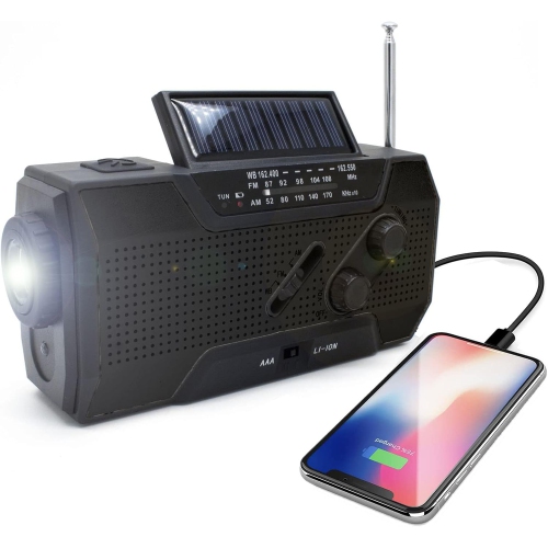 Multifunctional emergency radio hand crank solar USB charging AMMFWB outdoor disaster prevention lighting SOS-black