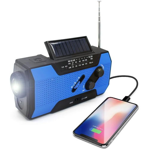 Radio d'urgence multifonction à manivelle solaire Chargement USB AMMFWB Eclairage extérieur de prévention des catastrophes SOS-bleu