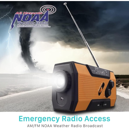 Radio d'urgence multifonction à manivelle solaire Chargement USB AMMFWB Eclairage extérieur de prévention des catastrophes SOS-bleu