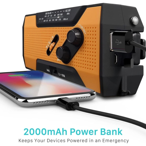 Radio d'urgence multifonction à manivelle solaire Chargement USB AMMFWB Eclairage de prévention des catastrophes extérieur SOS-rouge
