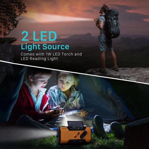 Multifunctional emergency radio hand crank solar USB charging AMMFWB outdoor disaster prevention lighting SOS-white