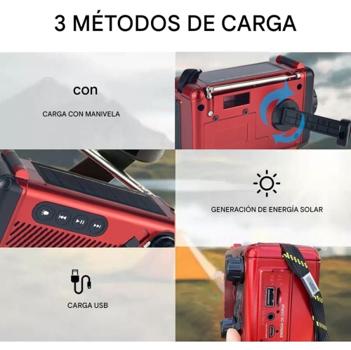 Radio portative à manivelle, génératrice radio, radio à manivelle, radio d'urgence, radio à manivelle avec radio AM/FM - rouge