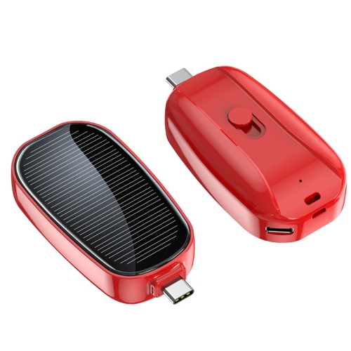 Emergency solar charger, outdoor wireless mobile power bank, compact and portable - Type-C interface, red