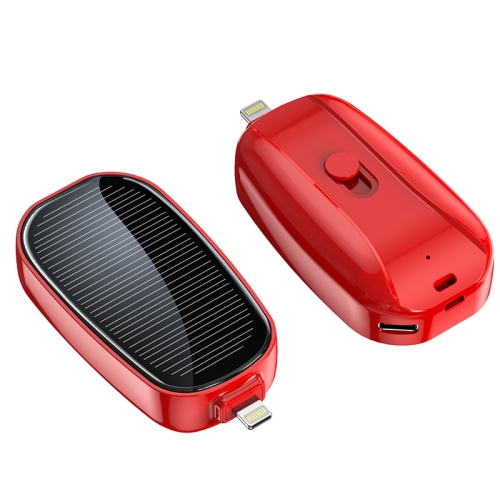 Solar Emergency Charger, Outdoor Wireless Power Bank, Compact and Portable - Apple Interface red