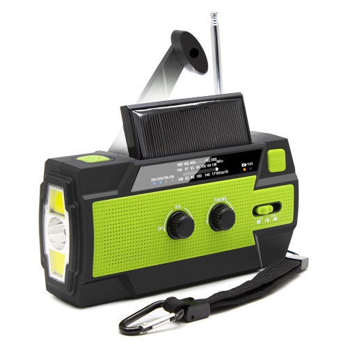 Emergency radio multi-function radio with flashlight hand crank radio, solar radio - green