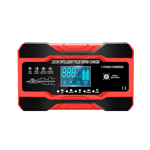 Chargeur de voiture 5 modes adaptés pour voiture et moto avec écran tactile LCD Protections multiples pour voiture et moto-rouge