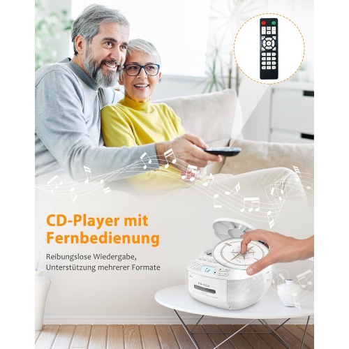 Lecteur de cassettes portatif stéréo Bluetooth AM/FM, lecteur de CD et de fichiers MP3, lecteur de cassettes, noir