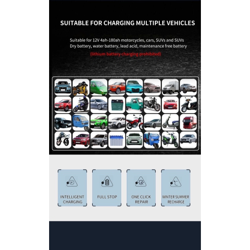 Chargeur de batterie portable 10 A de 12 V, chargeur de batterie de voiture, chargeur intelligent entièrement automatique, chargeur de