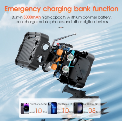 Hand crank radio emergency disaster prevention solar charger 5000 mAh compact portable charger