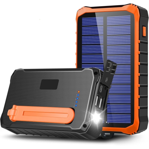 Chargeur solaire, générateur à manivelle 12000&nbsp;mAh Batterie externe avec deux sorties USB et lampe LED pour téléphones intelligents, camping,