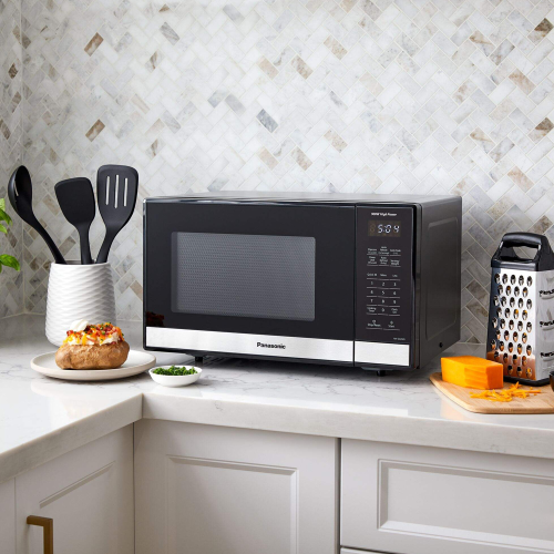 Refurbished Good-Panasonic NNSG458SC Compact 900W Microwave Oven, Black Stainless Steel, Child lock