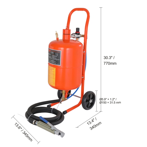 VEVOR 5 Gallon Sand Blaster, 60-110 PSI High Pressure Sandblaster, Portable Abrasive Blasting Tank, Air Sand Blasting Kit with 4 Ceramic Nozzles and