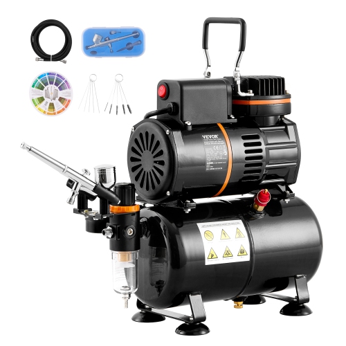 VEVOR  Airbrush Kit, Dual Fan Air Tank Compressor System Kit \w 3.5L Air Storage Tank, Air Brush Set \w 0.3 MM Tip Airbrush, Holder, Color Mixing