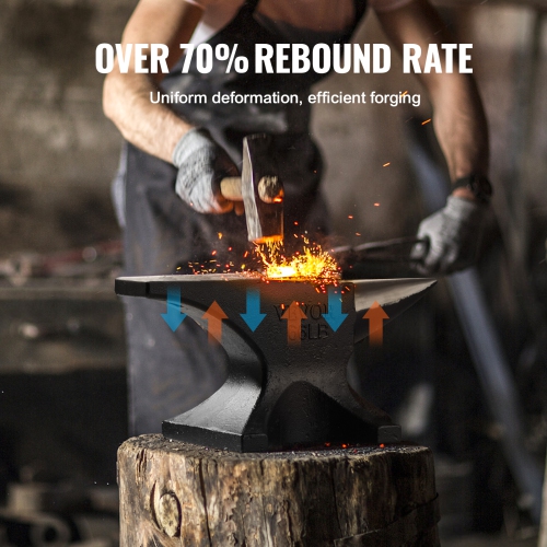 VEVOR Single Horn Anvil, 66Lbs Cast Steel Anvil, High Hardness Rugged Round Horn Anvil Blacksmith, with Round and Square Hole, Large Countertop and