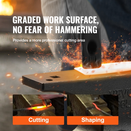 VEVOR Single Horn Anvil, 66Lbs Cast Steel Anvil, High Hardness Rugged Round Horn Anvil Blacksmith, with Round and Square Hole, Large Countertop and