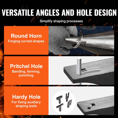 VEVOR Single Horn Anvil, 66Lbs Cast Steel Anvil, High Hardness Rugged Round Horn Anvil Blacksmith, with Round and Square Hole, Large Countertop and