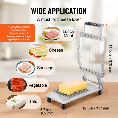 VEVOR 0.39"&0.78" Cheese Cutter with Wire, Cheeser Butter Cutting Blade, Detachable Cheese Slicer Wire, Aluminum Alloy Commercial Cheese Slicer with