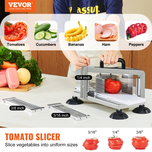 VEVOR Commercial Tomato Slicer, 1/4"+3/8"+3/16" Tomato Cutter Slicer, Stainless Steel Heavy Duty Tomato Slicer Machine, Manual Tomato Slicer with