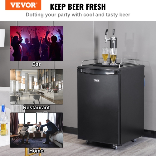 VEVOR Beer Kegerator, Dual Tap Draft, Full Size Keg Refrigerator with CO2 Cylinder, Shelves, Drip Tray & Rail, 32°F- 50°F Temperature Control, Hold