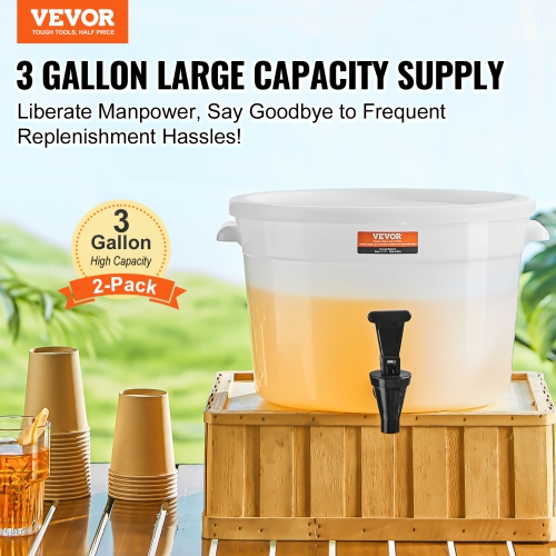 VEVOR 3 Gallon Beverage Dispenser, Drink Dispensers for Parties, Plastic Juice Dispenser with Spigot and Lid, Iced Tea Lemonade Juice Water