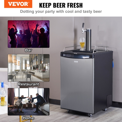 VEVOR Beer Kegerator, Single Tap Draft, Full Size Keg Refrigerator With CO2 Cylinder, Drip Tray & Rail, 32°F- 75.2°F Temperature Control, Holds 1/6,