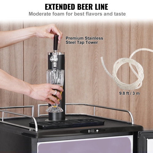 VEVOR Beer Kegerator, Single Tap Draft, Full Size Keg Refrigerator With CO2 Cylinder, Drip Tray & Rail, 32°F- 75.2°F Temperature Control, Holds 1/6,