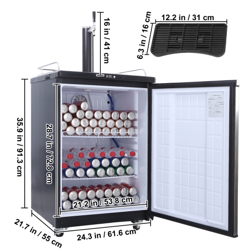 VEVOR Beer Kegerator, Single Tap Draft, Full Size Keg Refrigerator With CO2 Cylinder, Drip Tray & Rail, 32°F- 75.2°F Temperature Control, Holds 1/6,