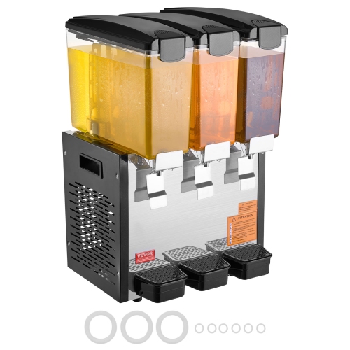 VEVOR 3 Tanks Commercial Beverage Dispenser, 10L / 10.6QT Per Tank Juice Dispenser, 440W Stainless Steel Ice Tea Drink Machine with 45°F-54°F Cooling