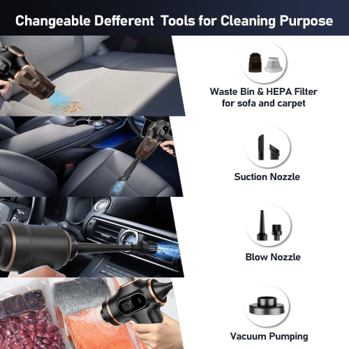 Portable Mini Vacuum Cleaner with LED Display, Air Fryer with Multi Nozzles for Car Home Office Pet Hair