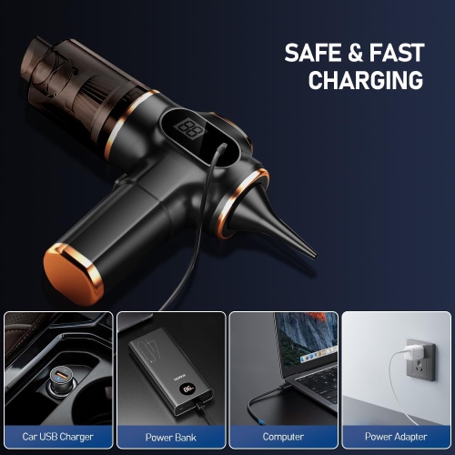 Portable Mini Vacuum Cleaner with LED Display, Air Fryer with Multi Nozzles for Car Home Office Pet Hair