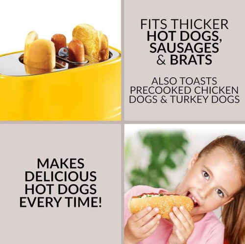 Grille-pain 2-en-1 Hot Dog et Sandwich – Poignée Cool Touch, panier réutilisable, fentes très larges pour grille, nettoyage facile