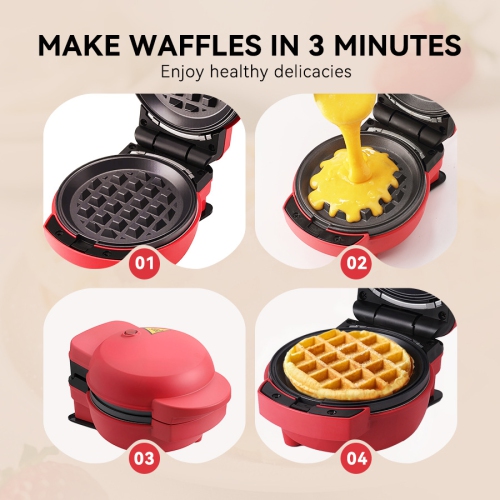 Red 3-in-1 Interchangeable Baking Plate, Mini Waffle Maker - Multi-Function, Fast Heating, Various Cooking Functions, Easy Cleaning, Mini Bread Maker
