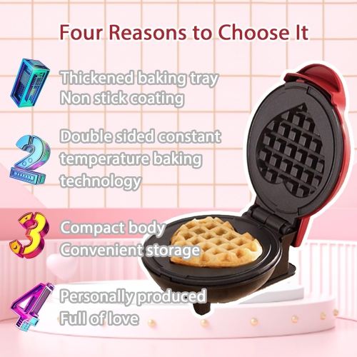 Mini waffle maker – multifunctional, fast heating, versatile cooking functions, non-stick surface, easy to clean, ideal for the family